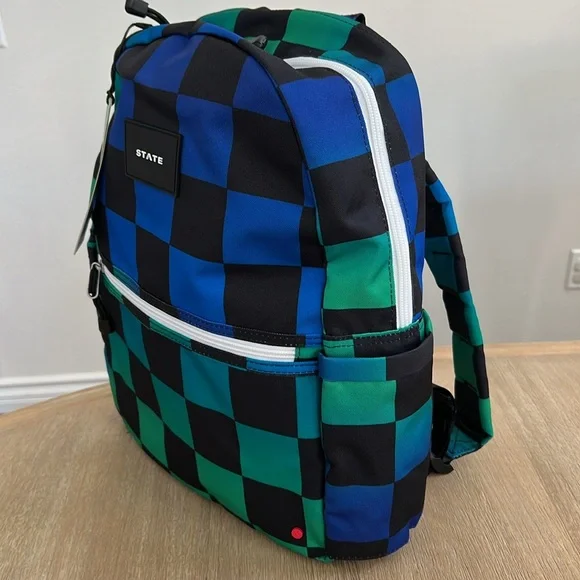 New State Bags Kane Kids Travel Backpack Blue Checkerboard Boy - Picture 7 of 11